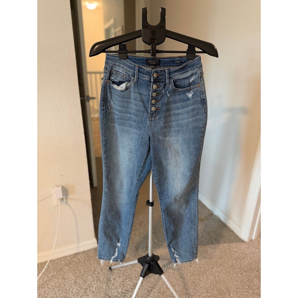 Judy Blue Denim Boyfriend Fit Button Down Distressed Jeans Size 7|28